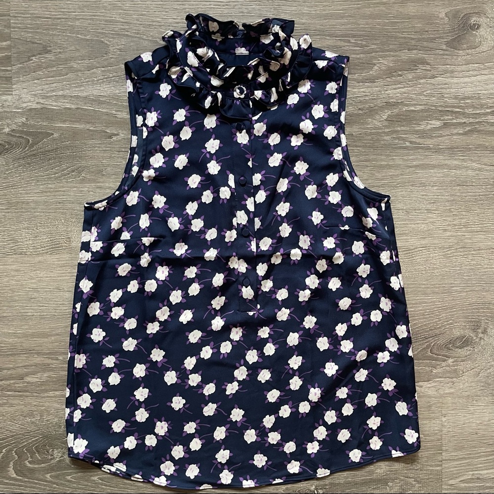 *J Crew Ruffleneck Scattered Peony Print Top